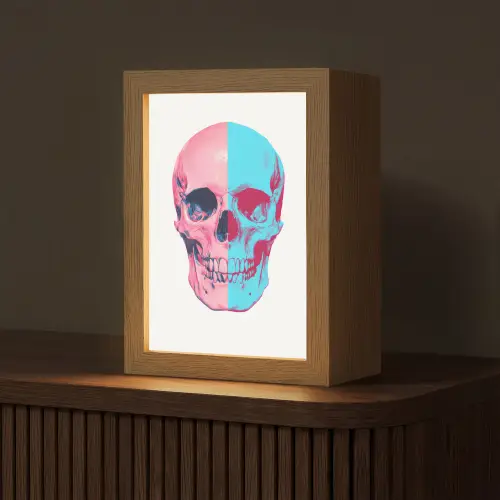 Schedel - Grafisch - Roze - Verdeeld Light Box met kabel (Tafellamp) klein -z3d_website