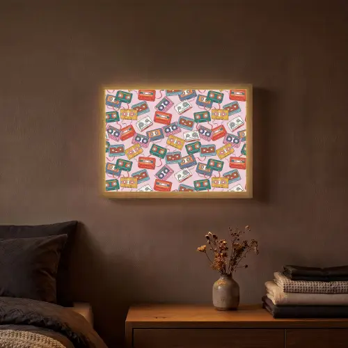 Cassette - Patroon - Roze Light Box met batterij (Wandlamp) middel 907 -sfeer4