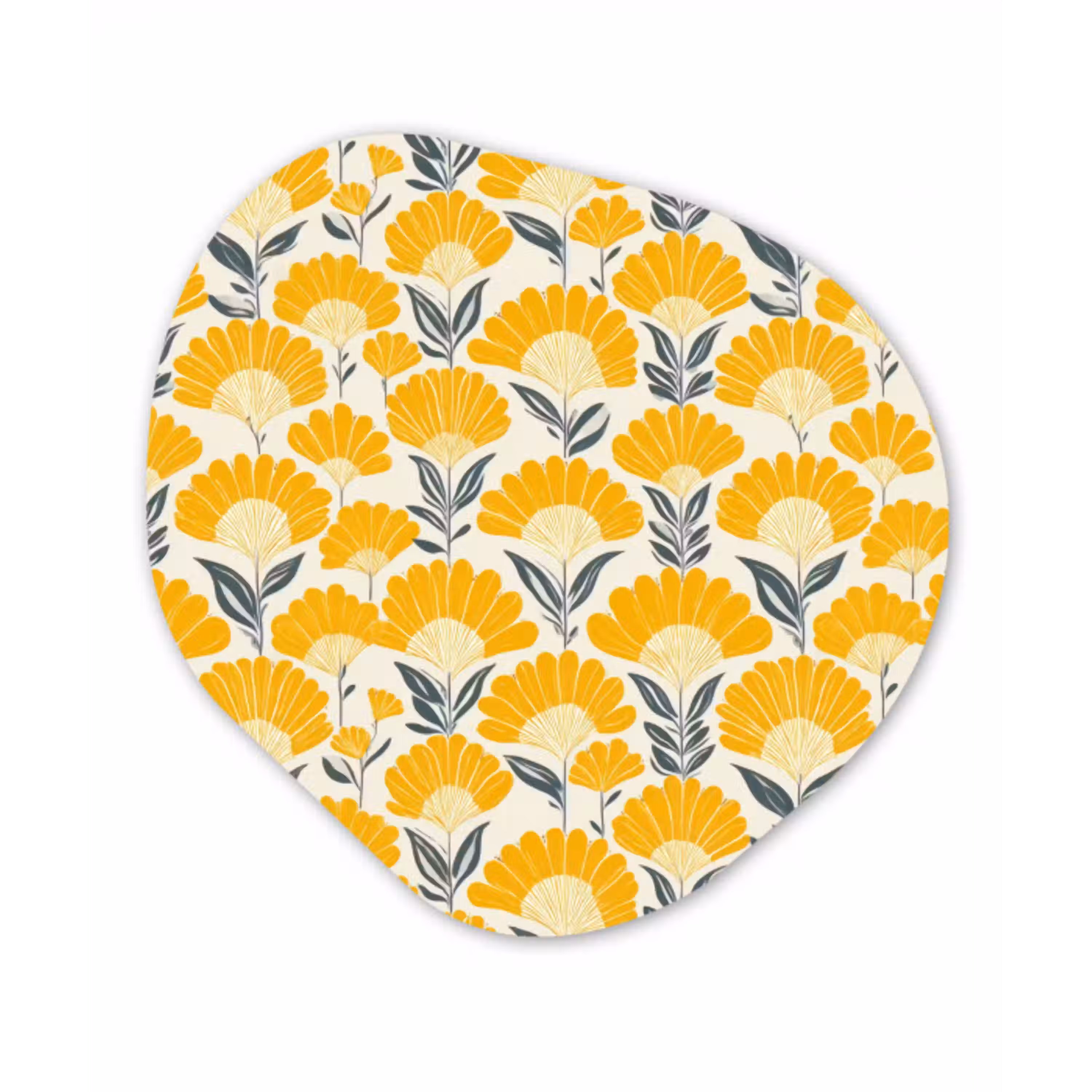 Bloemen - Retro - Botanisch - Okergeel - Grijs Wandcirkel Organisch Aluminium middel 851 -3d