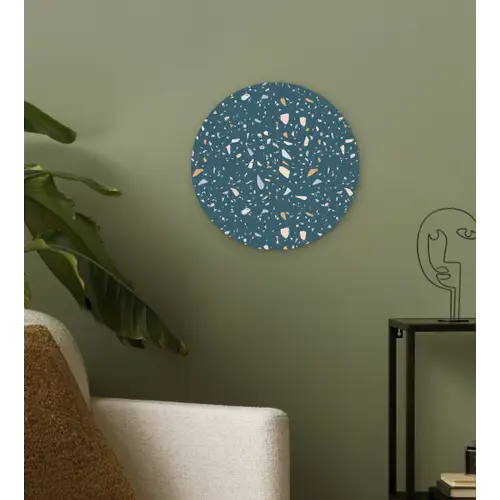 Terrazzo -  Patroon - Kleurrijk - Diep blauw Wandcirkel kunststof plaat 5mm dik klein 188 -sfeer3