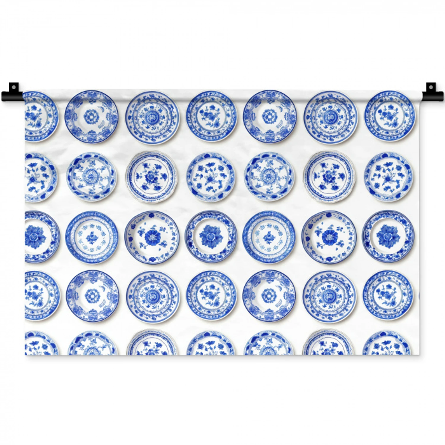 Borden - Bloemen - Patroon - Blauw Wandkleed katoen klein 269 -zz3d