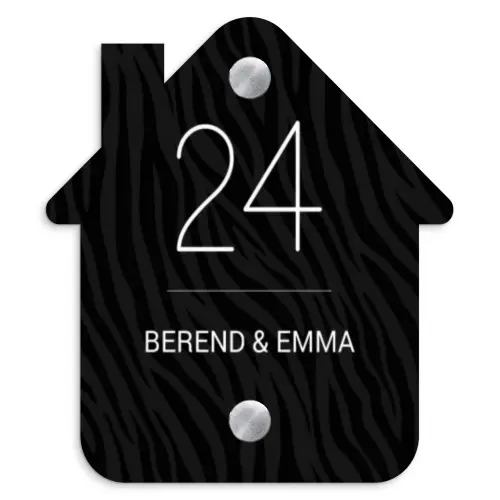 Zwart zebraprint - Klassiek Naambord Huisje klein -3d