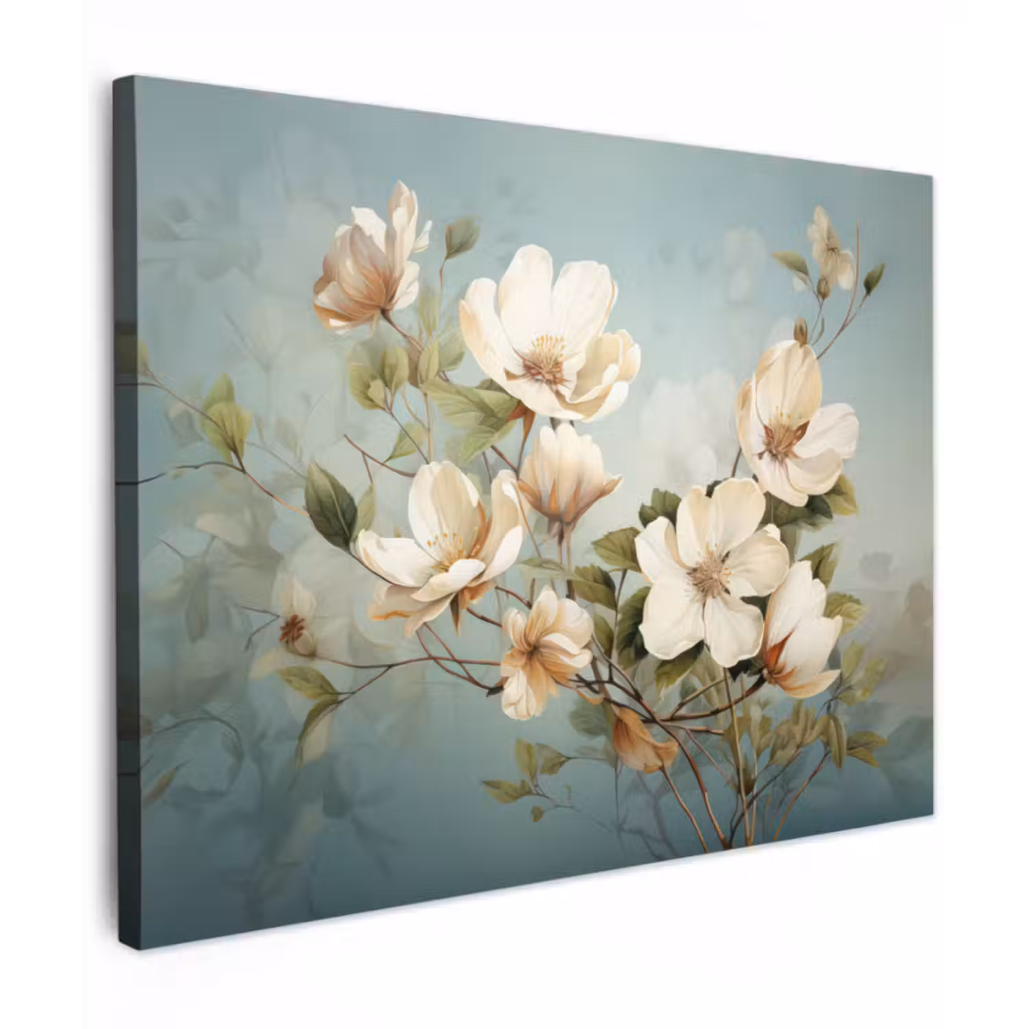 Canvas schilderij - Vintage - Bloemen - Wit - Takken Natuur