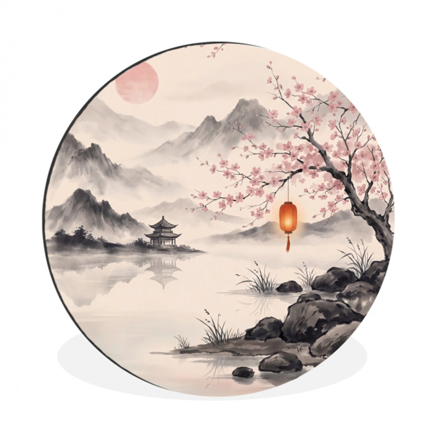 Zon - Japans - Traditioneel Wandcirkel aluminium klein -3d