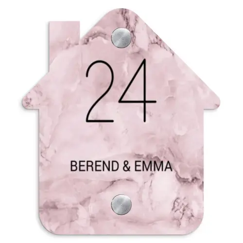 Roze marmer - Klassiek Naambord Huisje klein -3d