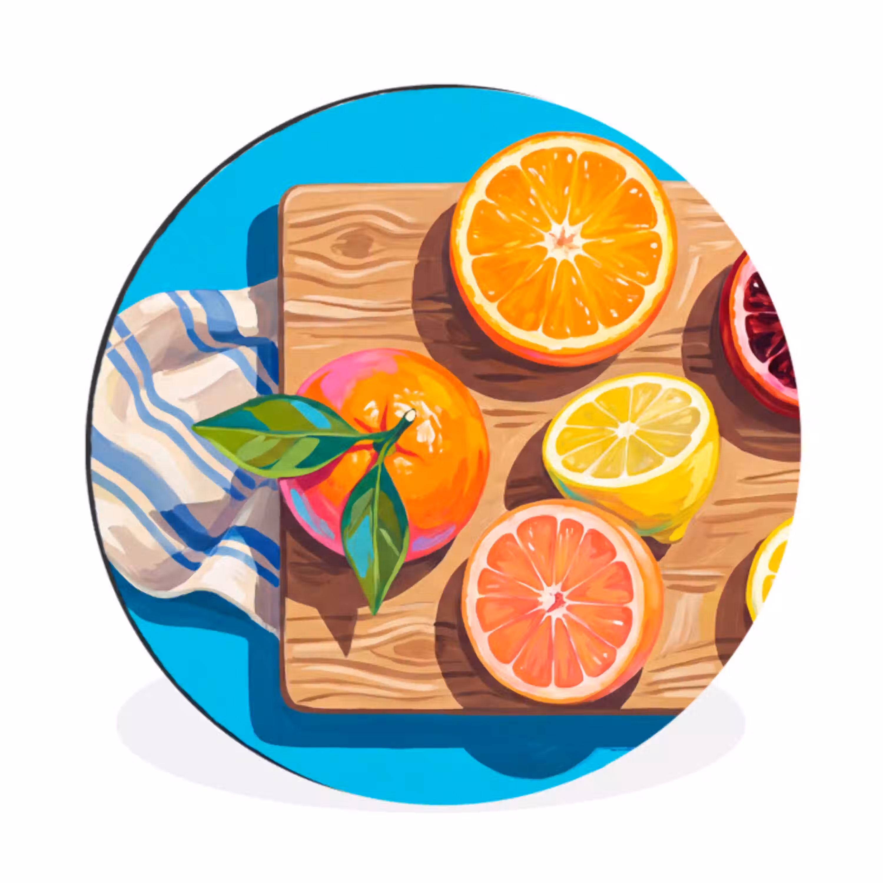 Fruit - Snijplank - Blauw Wandcirkel aluminium klein -3d