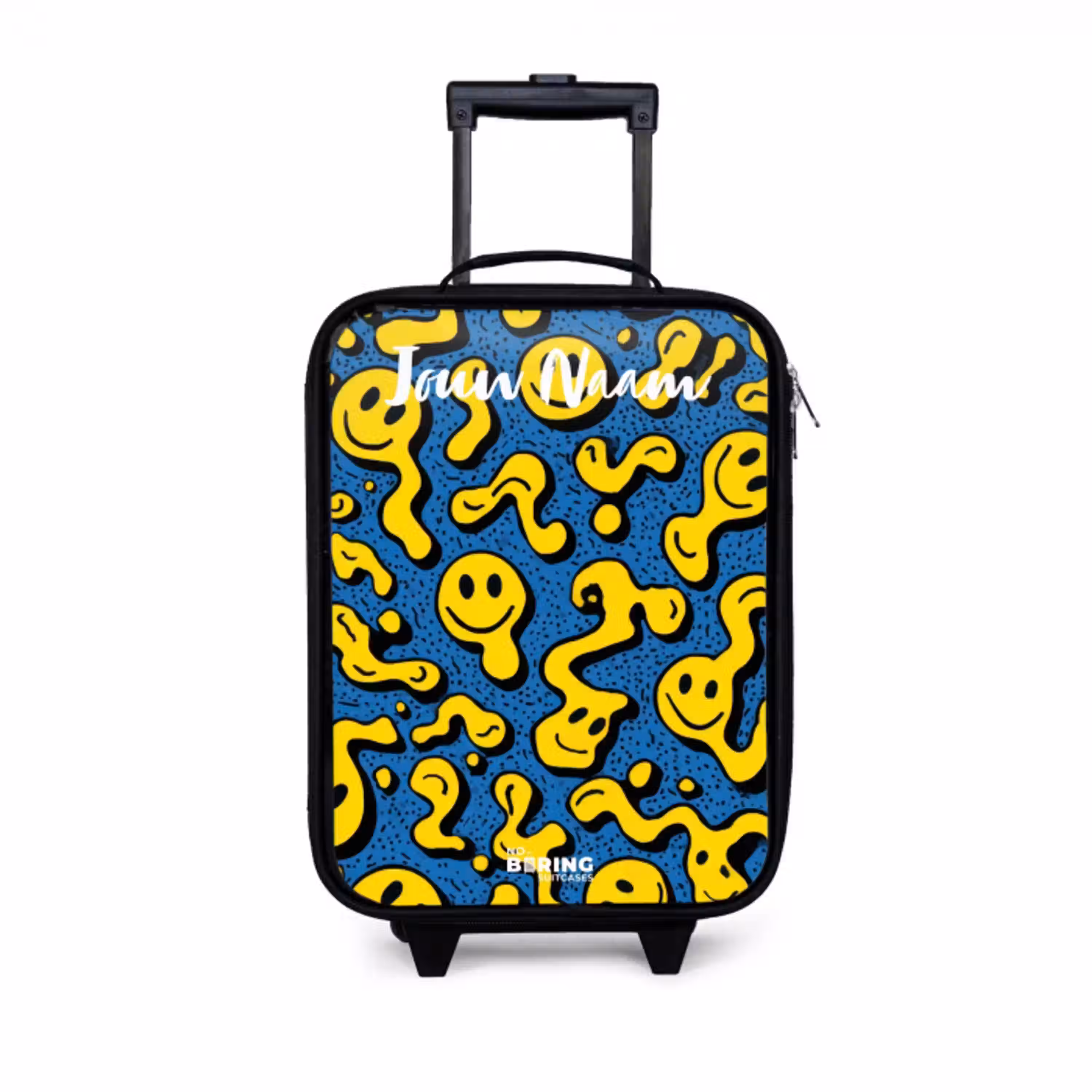 Smiley - Geel - Blauw Kinderkoffer - Zwart klein -3d
