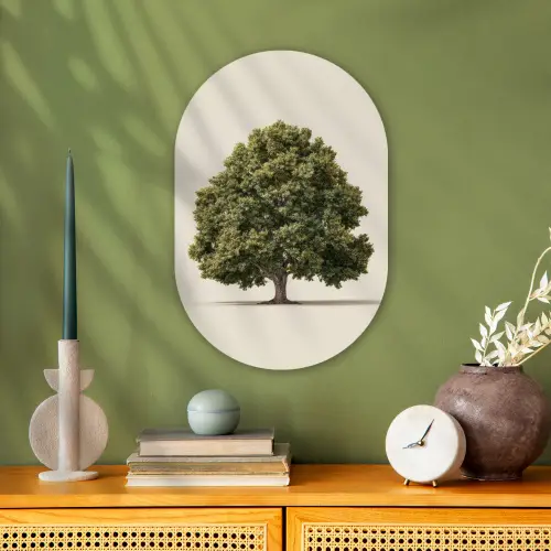 Eikenboom - Groen - Lichte achtergrond Wandcirkel Ovaal Forex klein -sfeer2