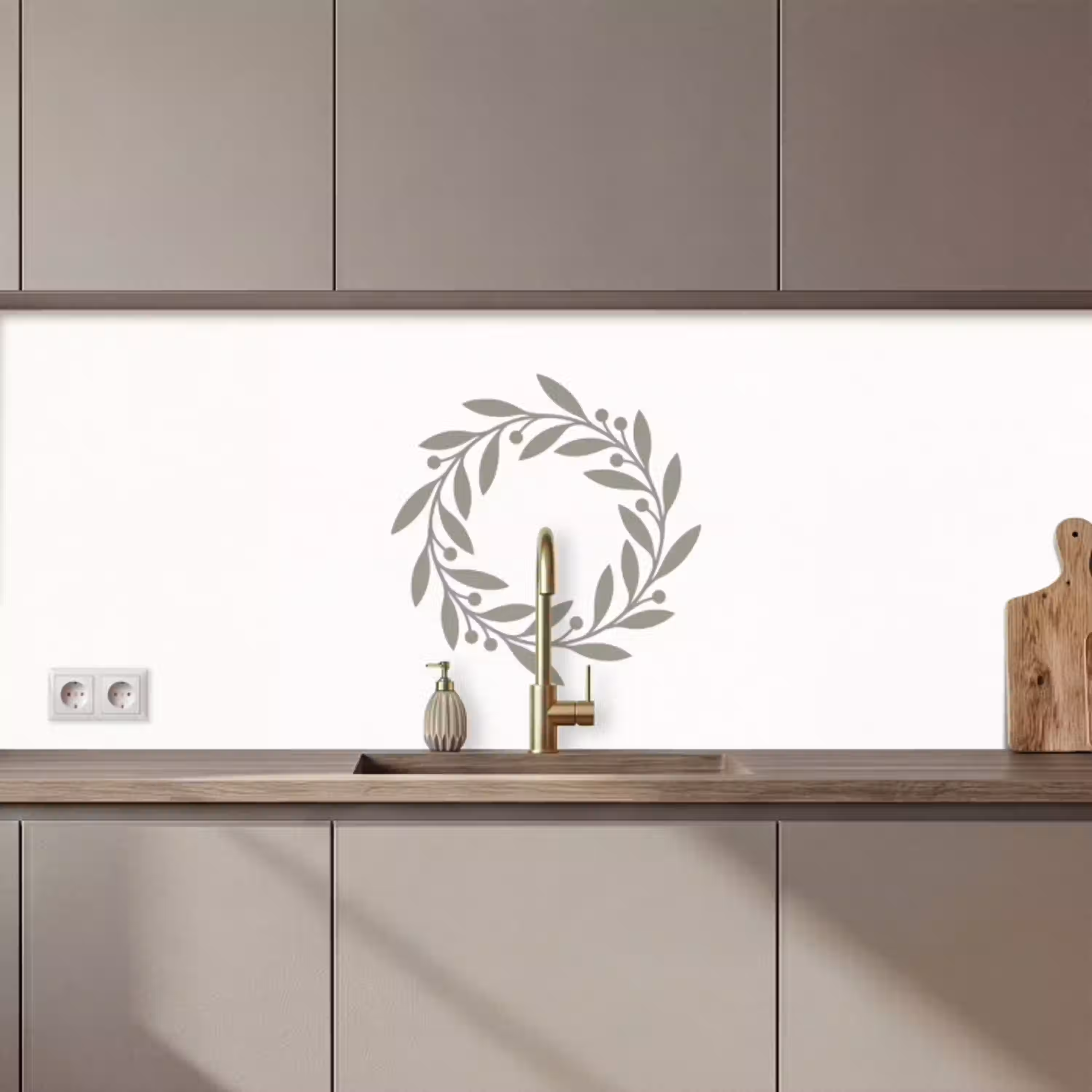 Krans - Bladeren - Natuur - Minimalistisch - Grijs keuken achterwand 2 middel zz_3dshopping