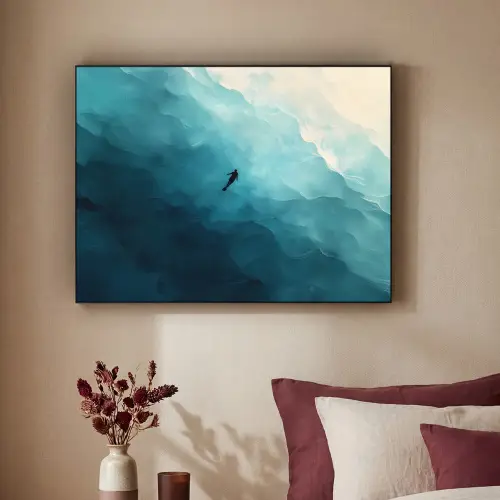Zee - Silhouet - Abstract - Blauw Textielframe zwart klein -sfeer1