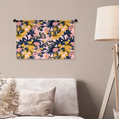 Zomer - Vlinder - Roze - Geel Wandkleed katoen klein 269 -sfeer4