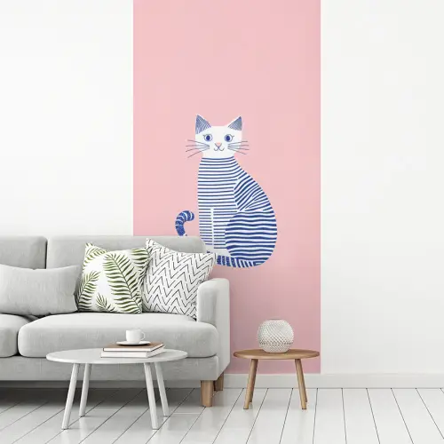 Kat - Illustratie - Minimalistisch - Roze fotobehang vinyl groot -woonkamer