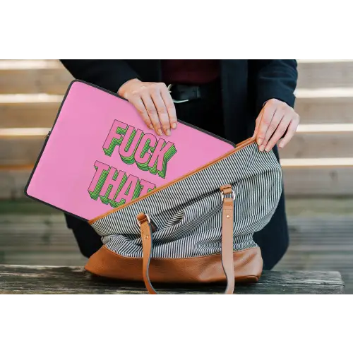 Tekst - Bold - Roze laptophoes neopreen klein -tas