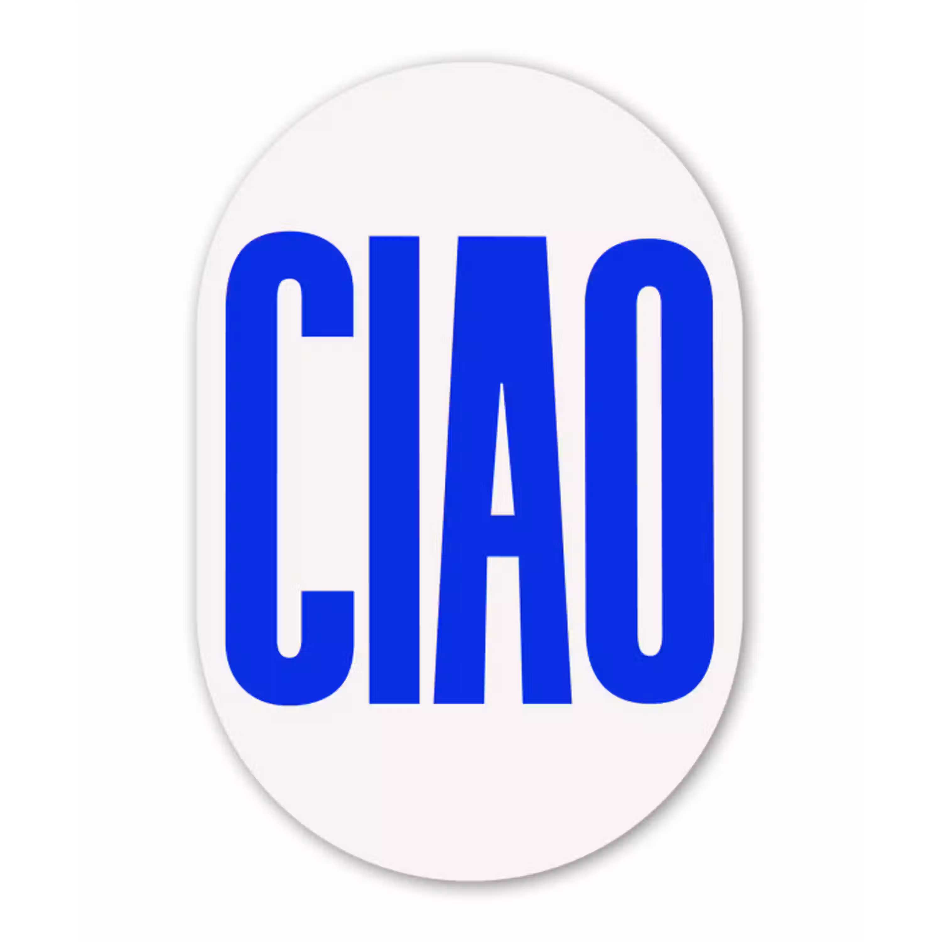 Ciao - Hoofdletters - Blauw - Minimalistisch Wandcirkel Ovaal Glas middel -3d