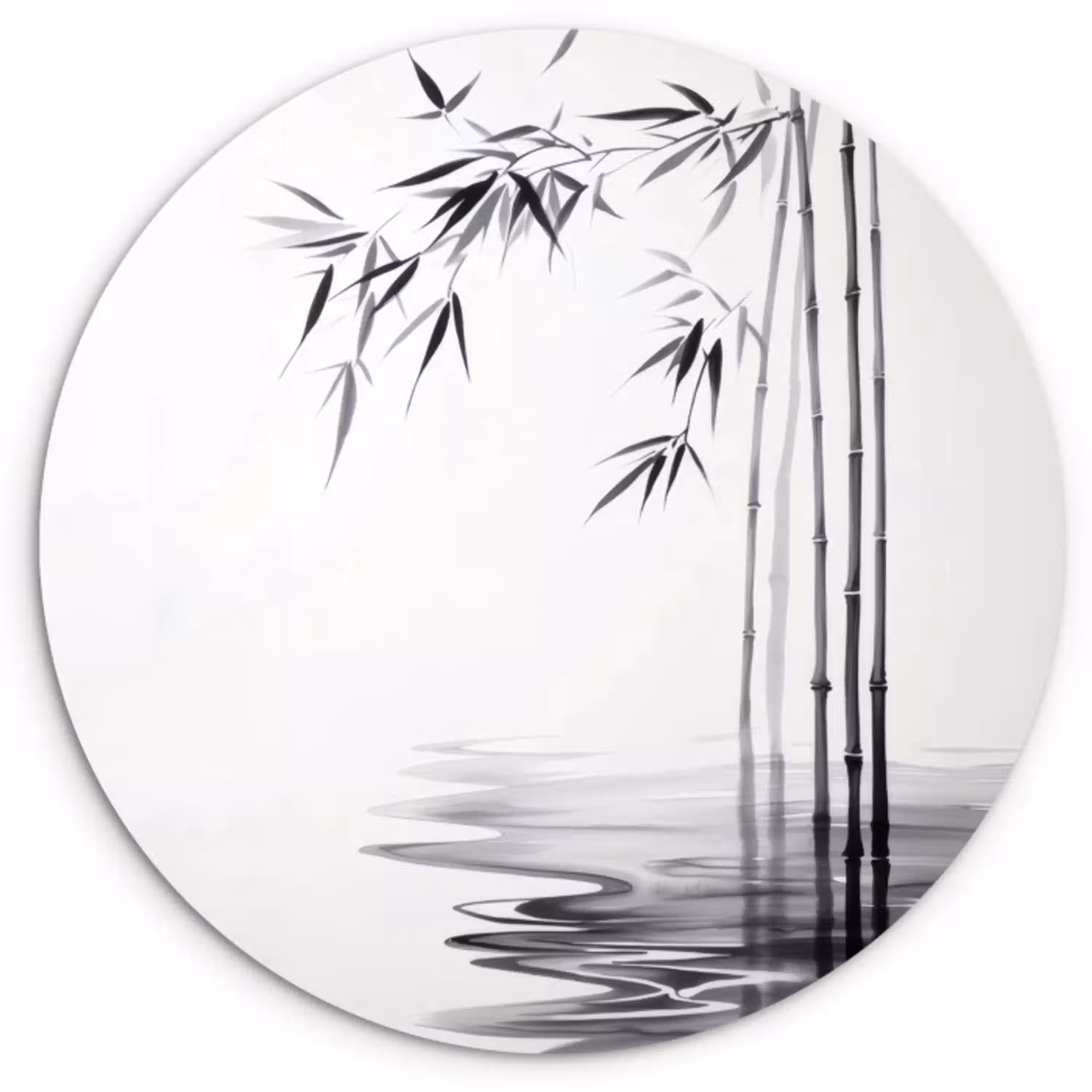 Bamboestammen - Water - Minimalistisch - Wit Wandcirkel plexiglas klein -3d
