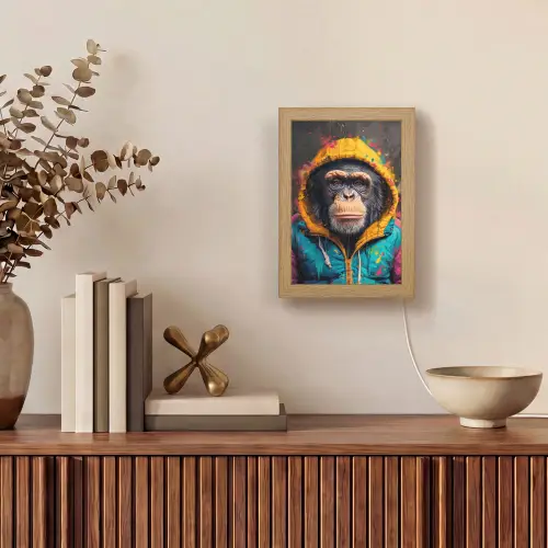 Graffiti - Chimpansee - Jas - Aap - Verf Light Box met kabel (Tafellamp) klein -sfeer2