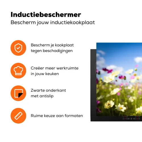 Bloemen - Wei - Paars - Gras - Wit - Wolken - Blauw Inductie beschermer vinyl 3mm klein -zzzzzzz-td-ups