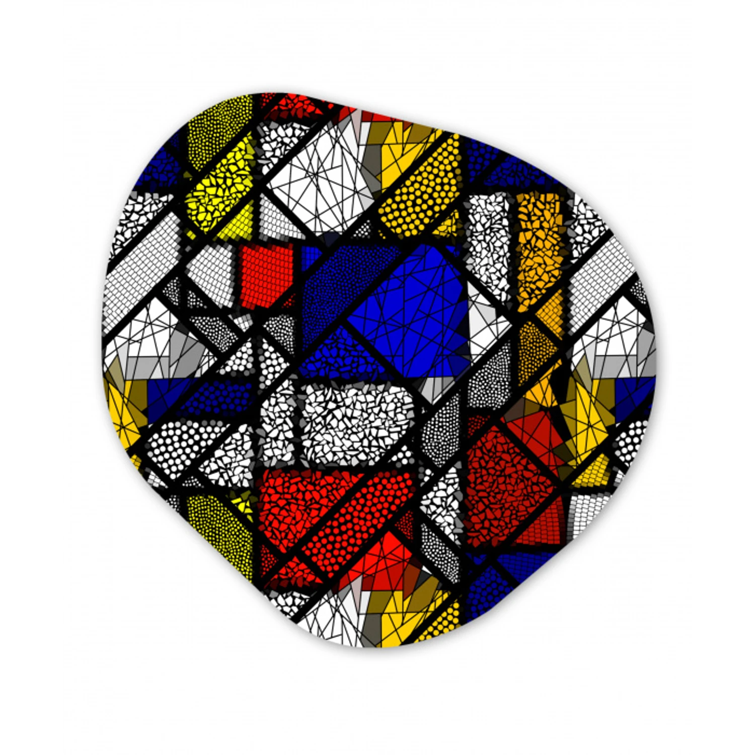 Mondriaan - Glas in lood - Oude Meesters - Kunstwerk - Abstract - Schilderij Wandcirkel Organisch Forex 3mm klein -3d