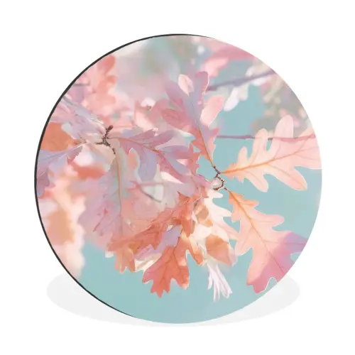 Eikenbladeren - Takken - Roze Wandcirkel aluminium klein -3d