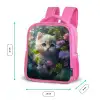 Kitten - Bloemen - Bos - Illustratie - Poes Kinderrugzak - Roze middel -productfoto_formaten