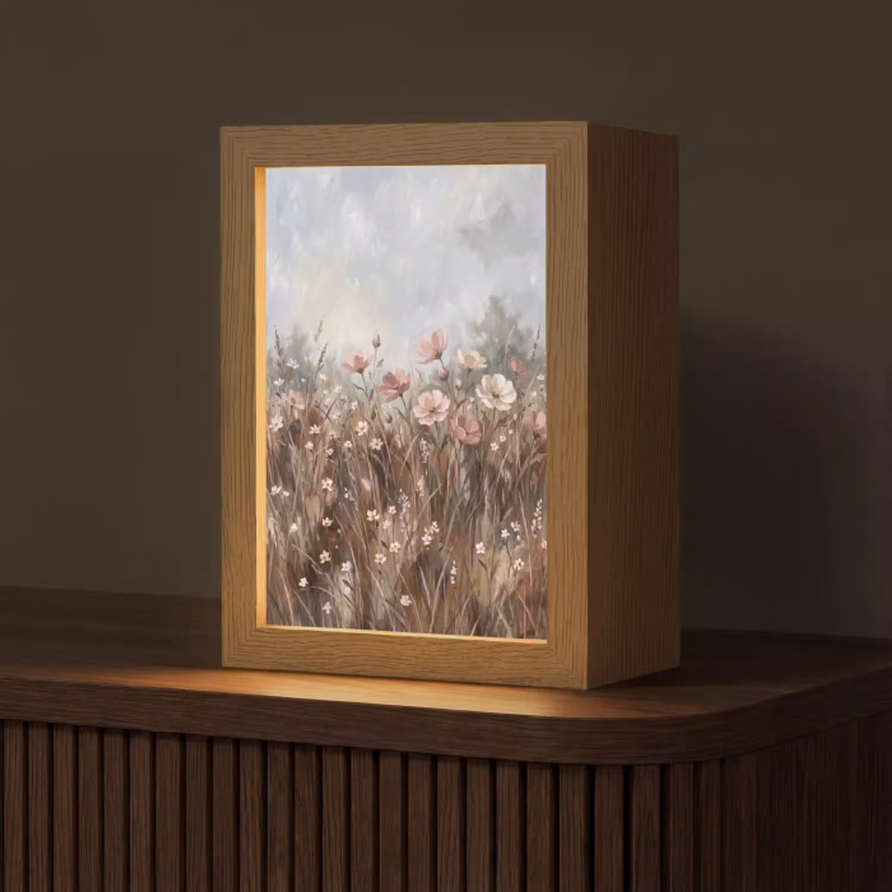 Bloemen - Botanisch - Schilderij - Pastel - Rustiek Light Box met kabel (Tafellamp) klein -z3d_website