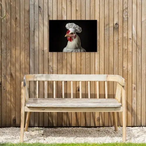 Kok - Rood - Kip Tuinposter op houten frame 2 cm dik klein -sfeer4