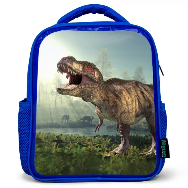Dino - Gras - Tekening - Kinderen - Jongens Kinderrugzak - Blauw middel -3d