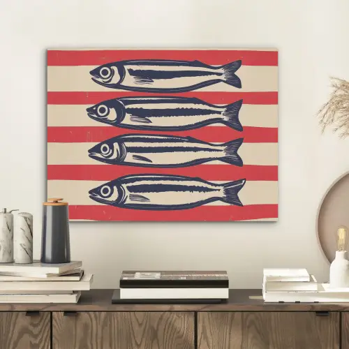 Sardines - Rood en beige strepen PET vilt klein -sfeer1