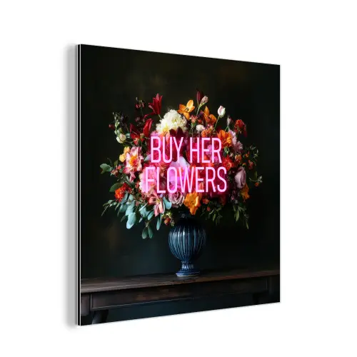 Quote - Bloemen - Vaas - Neon aluminium wit klein -3d