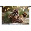 Dennenappels - Kerstsfeer - Bruin - Groen Wandkleed katoen klein -zz3d