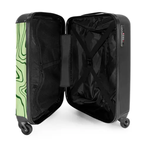 Lichtgroene achtergrond met abstracte donkergroene lijnen NBS - Handbagage koffer - Unisex middel -binnenkant