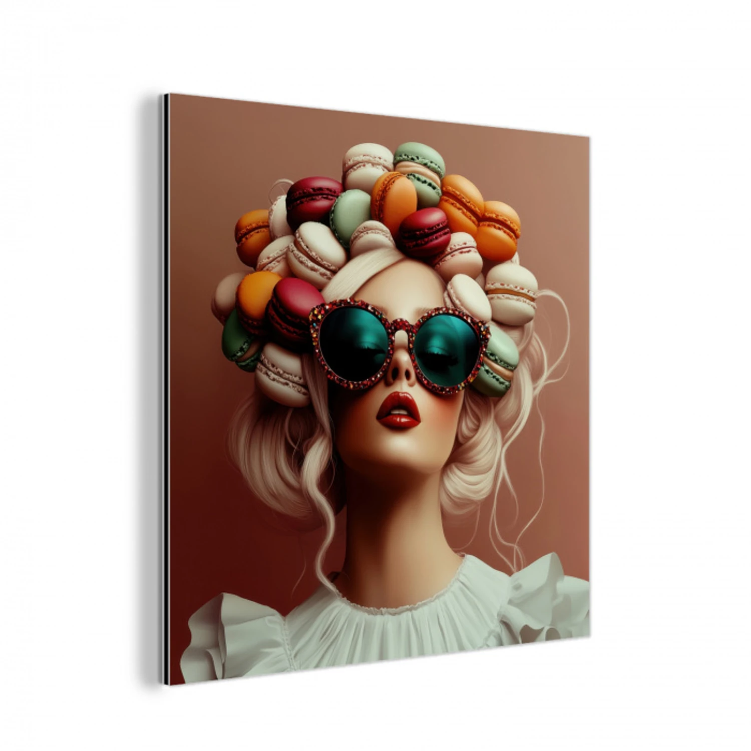 Vrouw - Macarons - Bril aluminium wit klein -3d