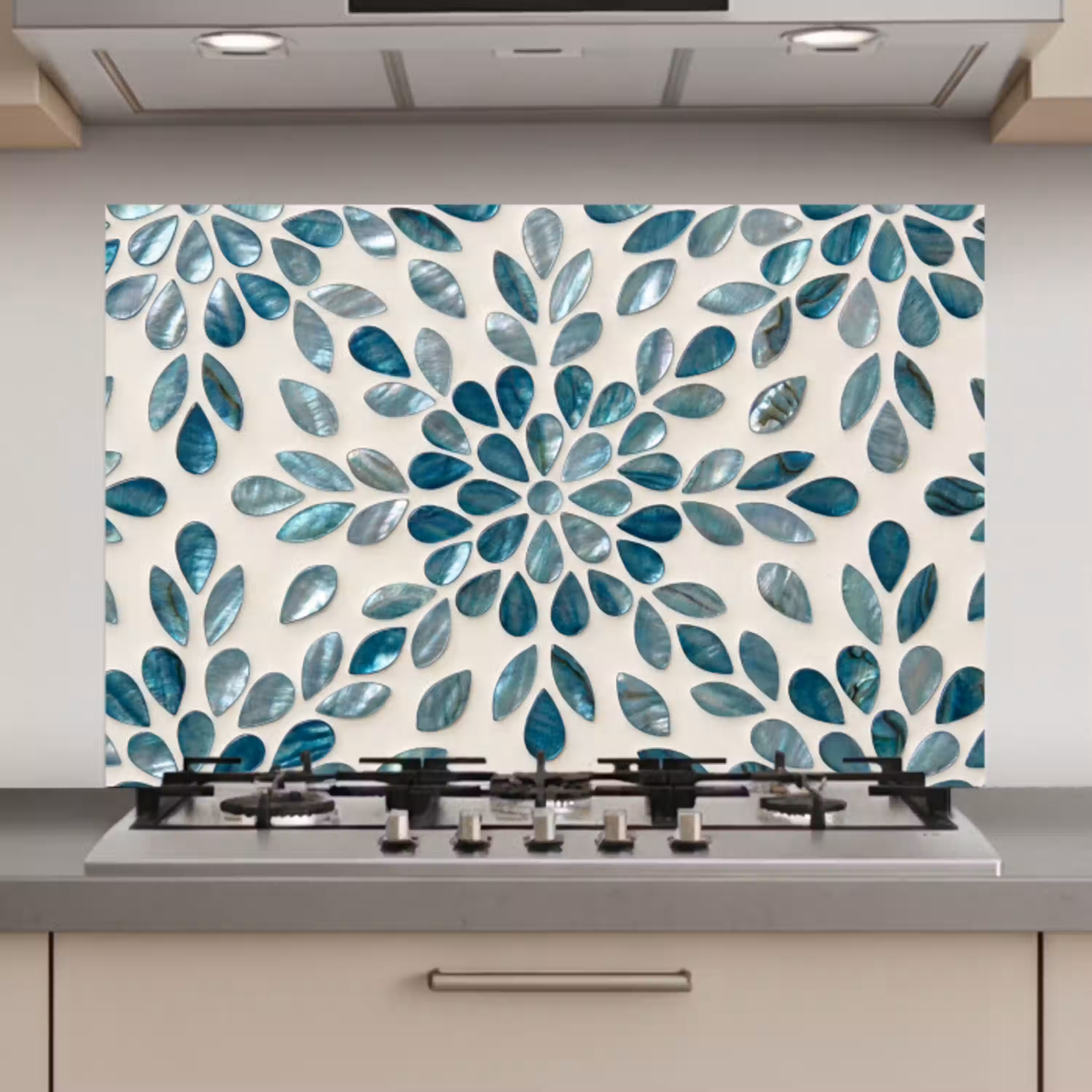 Patroon - Bladeren - Abstract - Modern - Turquoise keuken achterwand spatscherm klein -3d_website