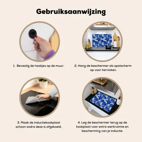 Palmblad - Patroon - Blauw Inductie beschemer met haakjes klein 777 -ky-gebruik-nl