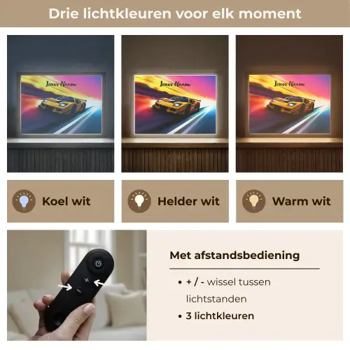 Gele raceauto - Kleurrijk - Neon Light Box met batterij (Wandlamp kind) middel -USP_lichtkleurNL