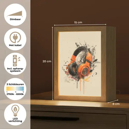 Koptelefoon - Oranje - Explosief Light Box met kabel (Tafellamp) klein -USP_NL