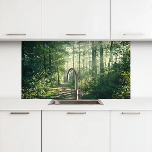 Bos - Pad - Zon - Bomen - Groen - Natuur keuken achterwand 2 middel -3d