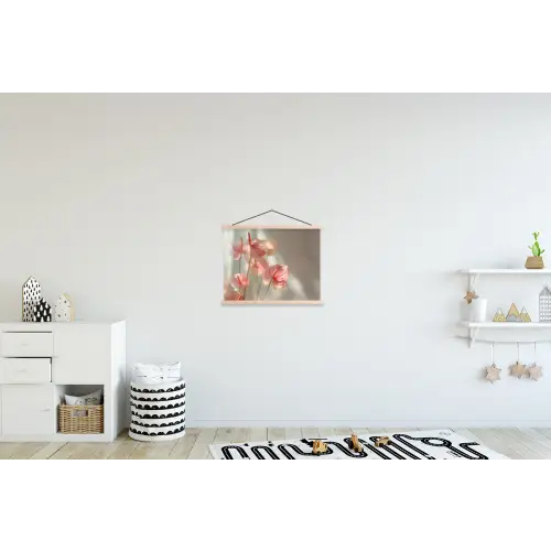 Bloemen - Stelen - Roze - Schaduw textielposter latten blank klein -kinderkamer