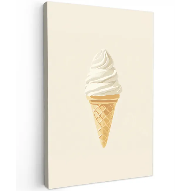 Softijs - Hoorntje - Wit Tuinposter op houten frame 2 cm dik klein -3d