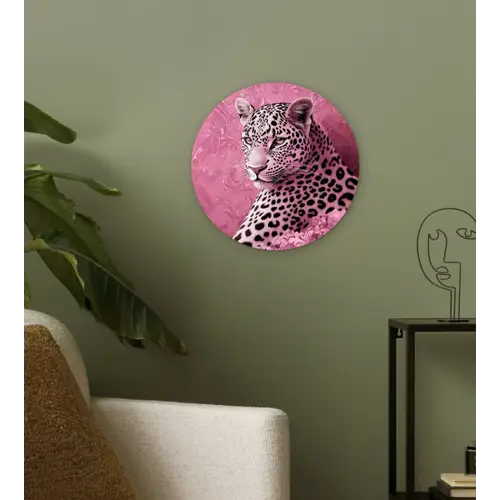 Panter - Luxe - Roze Wandcirkel plexiglas klein -sfeer3