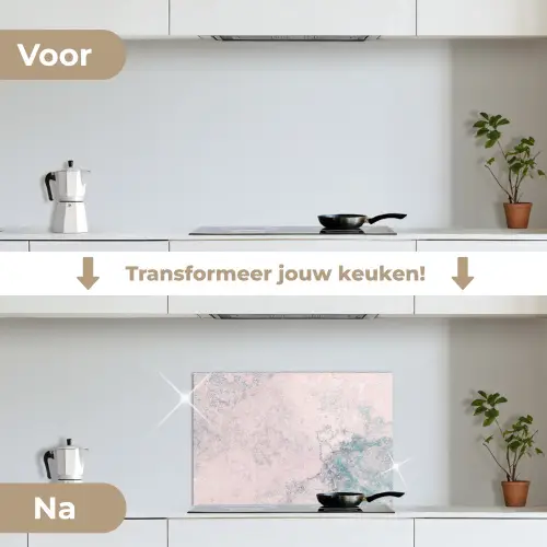 Cement - Beton - Retro - Industrieel - Wit - Blauw keuken achterwand spatscherm klein -voor_na_NL