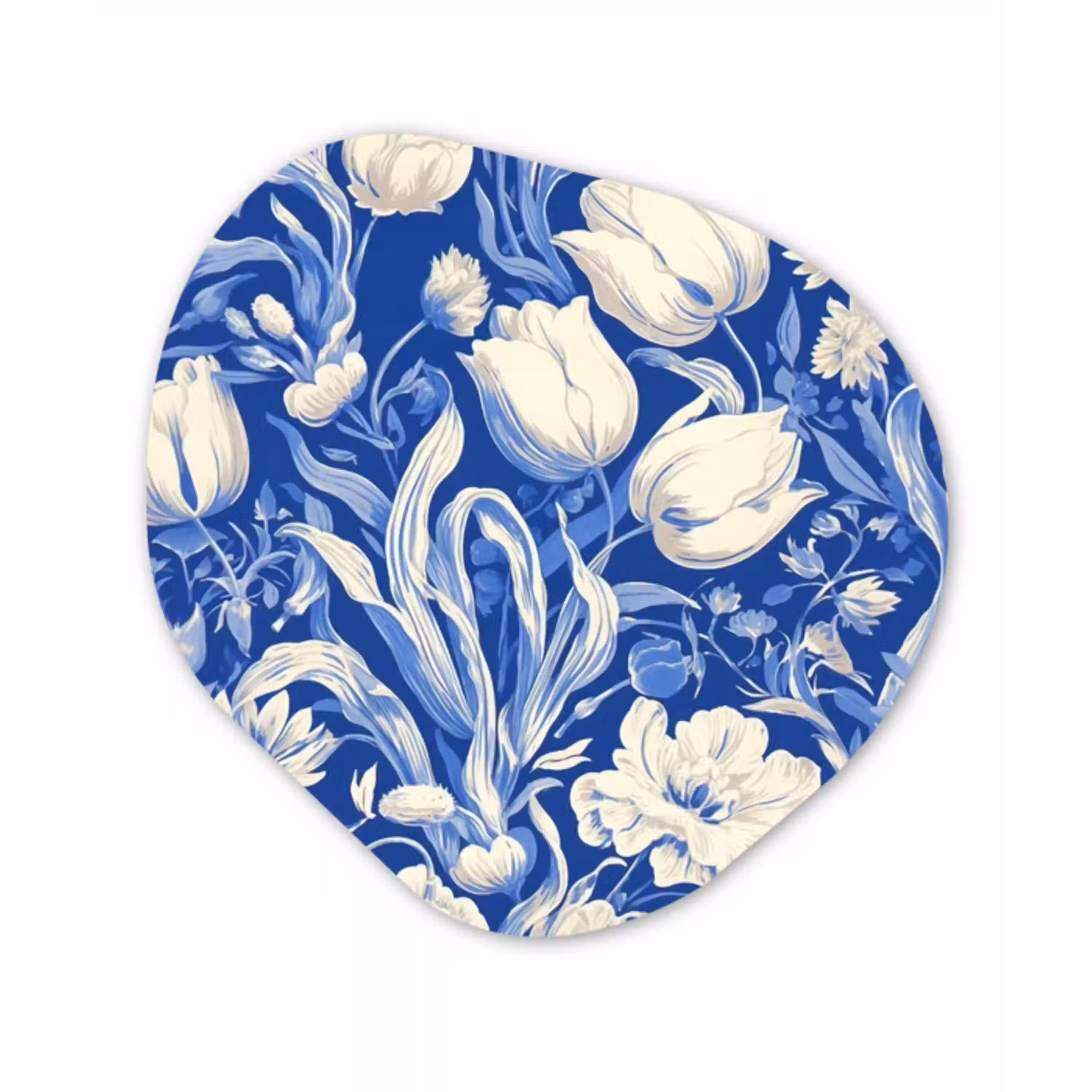 Bloemen - Delfts Blauw - Patroon - Tulp Wandcirkel Organisch Aluminium middel -3d