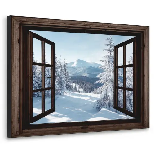 Winter - Landschap - Natuur - Berg - Bomen - Doorkijk - Uitzicht Textielframe zwart klein -3d
