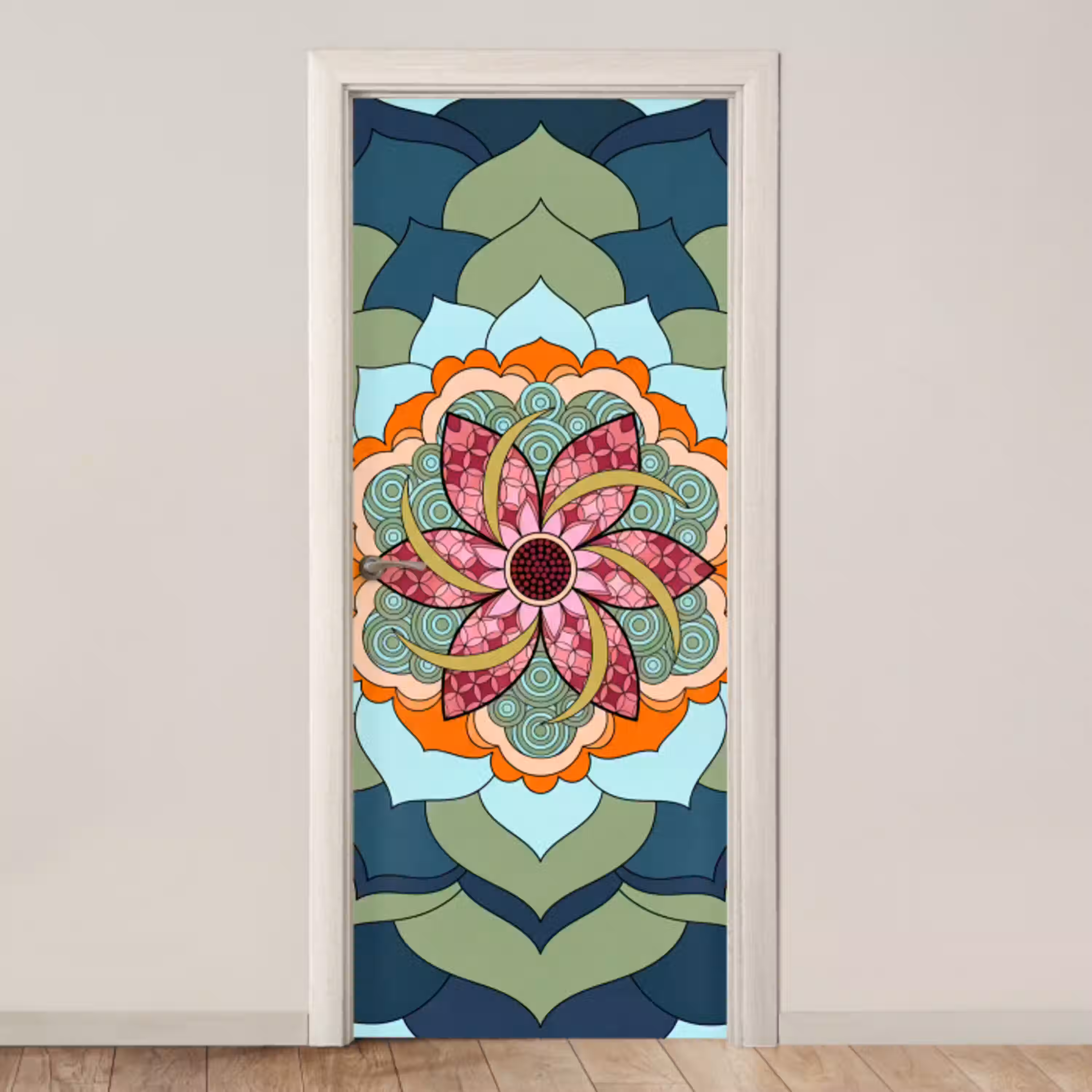 Mandala - Geometrisch - Kunst - Decoratief - Kleurrijk deurposter klein -3d_beige