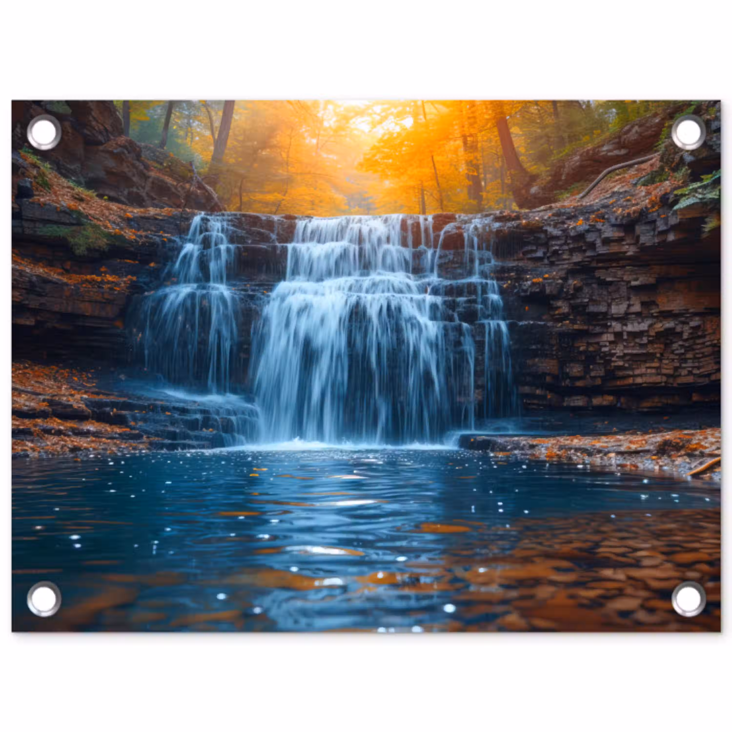 Herfstwaterval in het Bos tuinposter los doek klein -3d