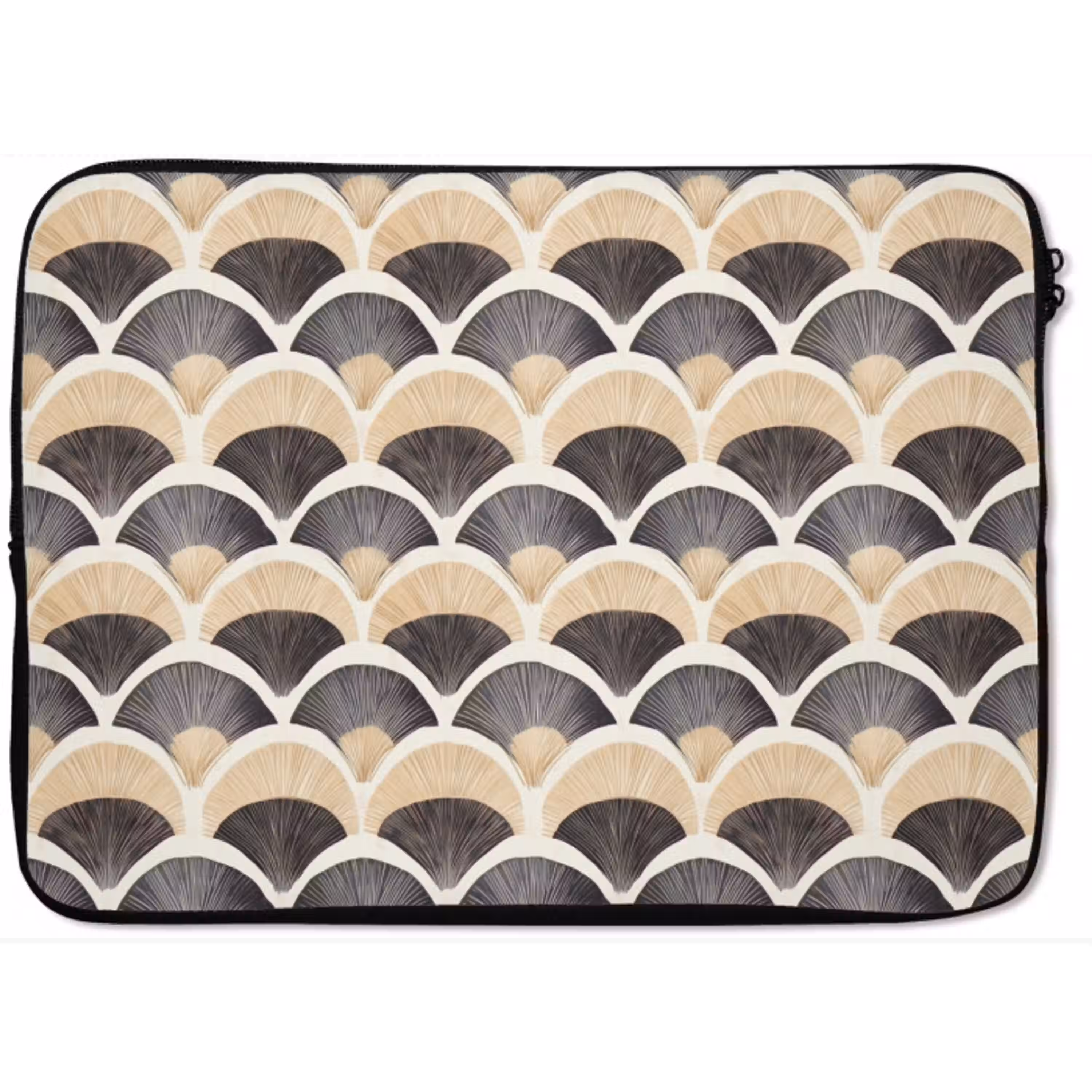 Waaier - Patroon - Zwart - Beige laptophoes neopreen klein 279 -zkaufland3dotto