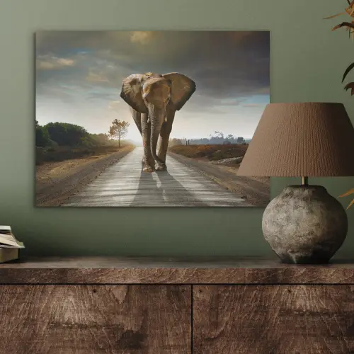 Olifant - Weg - Dieren - Zonsondergang - Landschap PET vilt klein -sfeer2