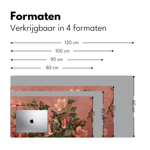 Kolibries - Bloemen - Groen - Roze Muismat XXL klein -sfeer5