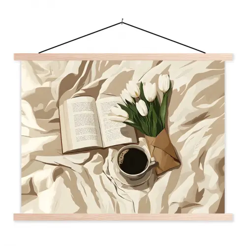Boek - Illustratie - Tulpen - Koffie textielposter latten blank klein -3d