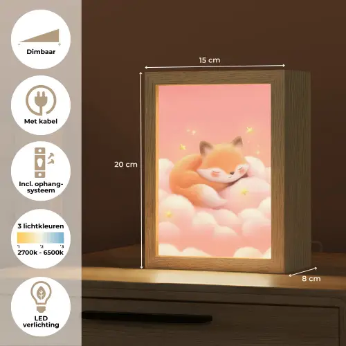 Wolken - Vos - Oranje - Sterren Light Box met kabel klein -USP_NL